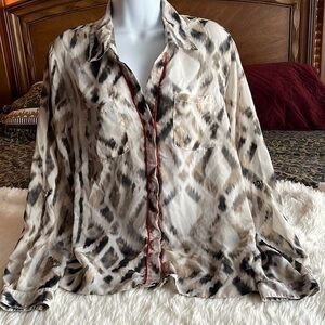NY collection sheer geometric patterns buttons down  XL
